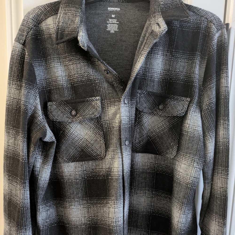Sonoma Charcoal and Light Gray Plaid Shirt